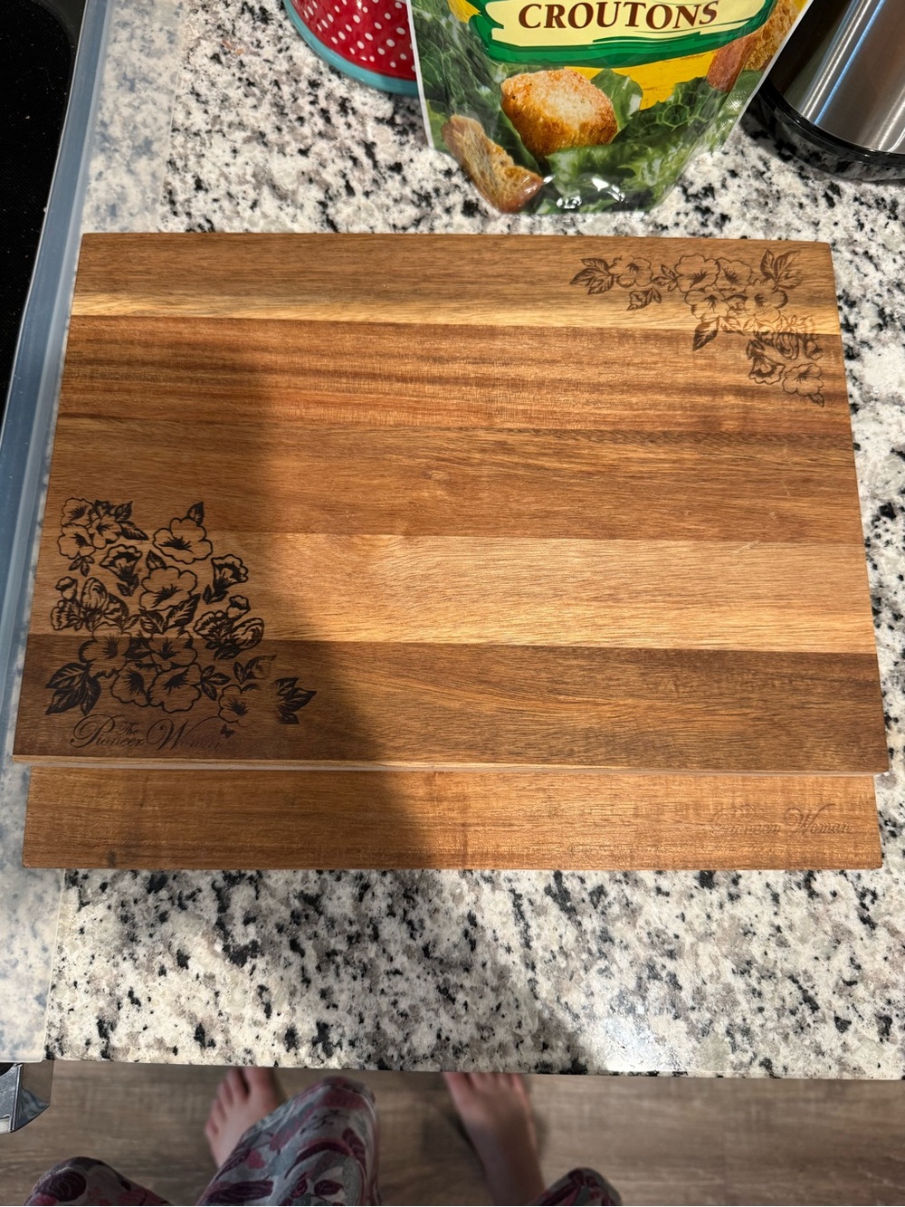 2-Wood Floral Engraved Cutting/Serving Board in Warm Brown